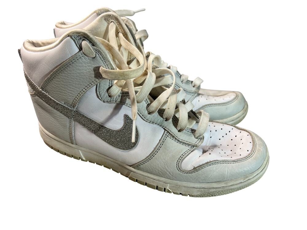 Nike Dunk High Silver Glitter Swoosh sneakers womens 9